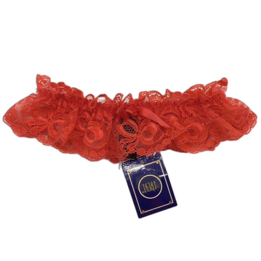 NEW La Perla Italy Red Floral Lace Thigh Garter Stretchy Ribbon Ladies Size I2