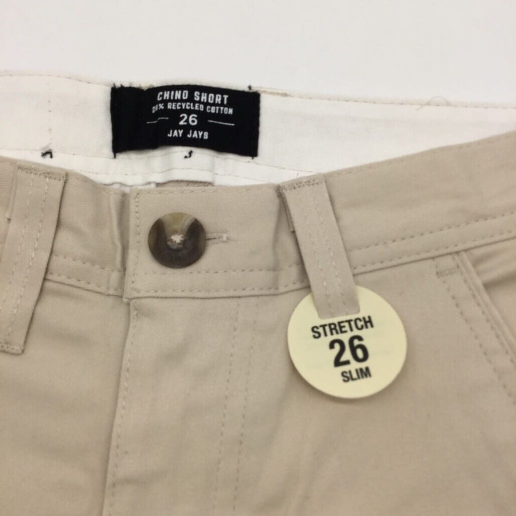 NEW Jay Jays Chino Cotton Blend Fold Up Cuff Stretch Shorts Beige Mens Size 26