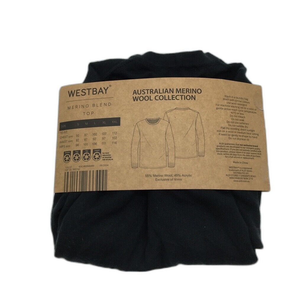 NEW Westbay Australian Merino Blend Crew Neck Black Knit Top Mens Size S