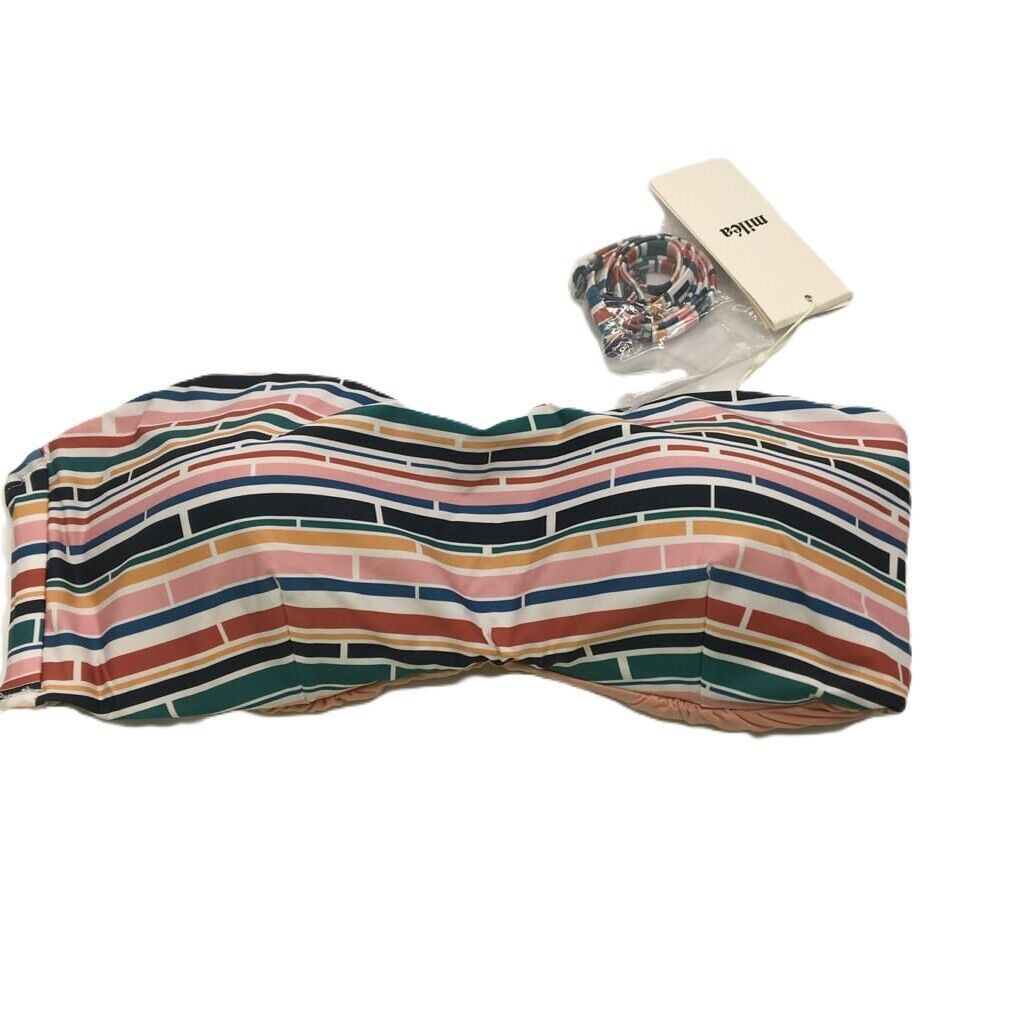 Milea Multi-coloured Striped Bandeau Swim Summer Ladies Top Size 14 NEW