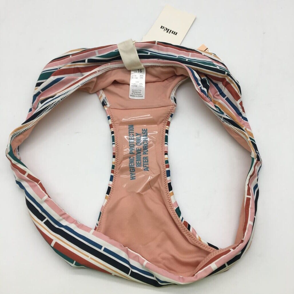 Milea Striped Colourful Brown Swim Summer Ladies Bikini Bottom Size 16 NEW