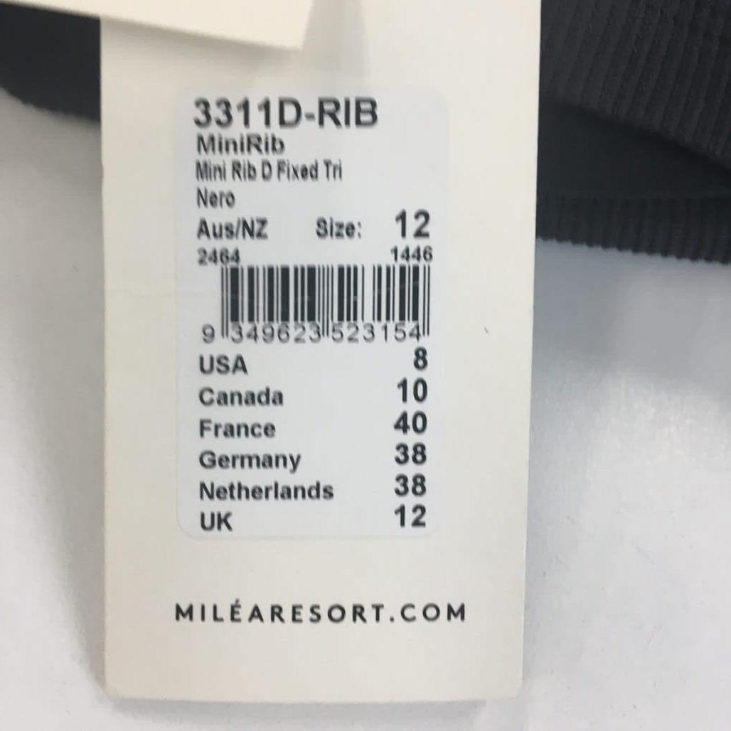 Milea Black Ribbed Swim Summer Beach Ladies Cup D Bikini Top Size 12 NEW