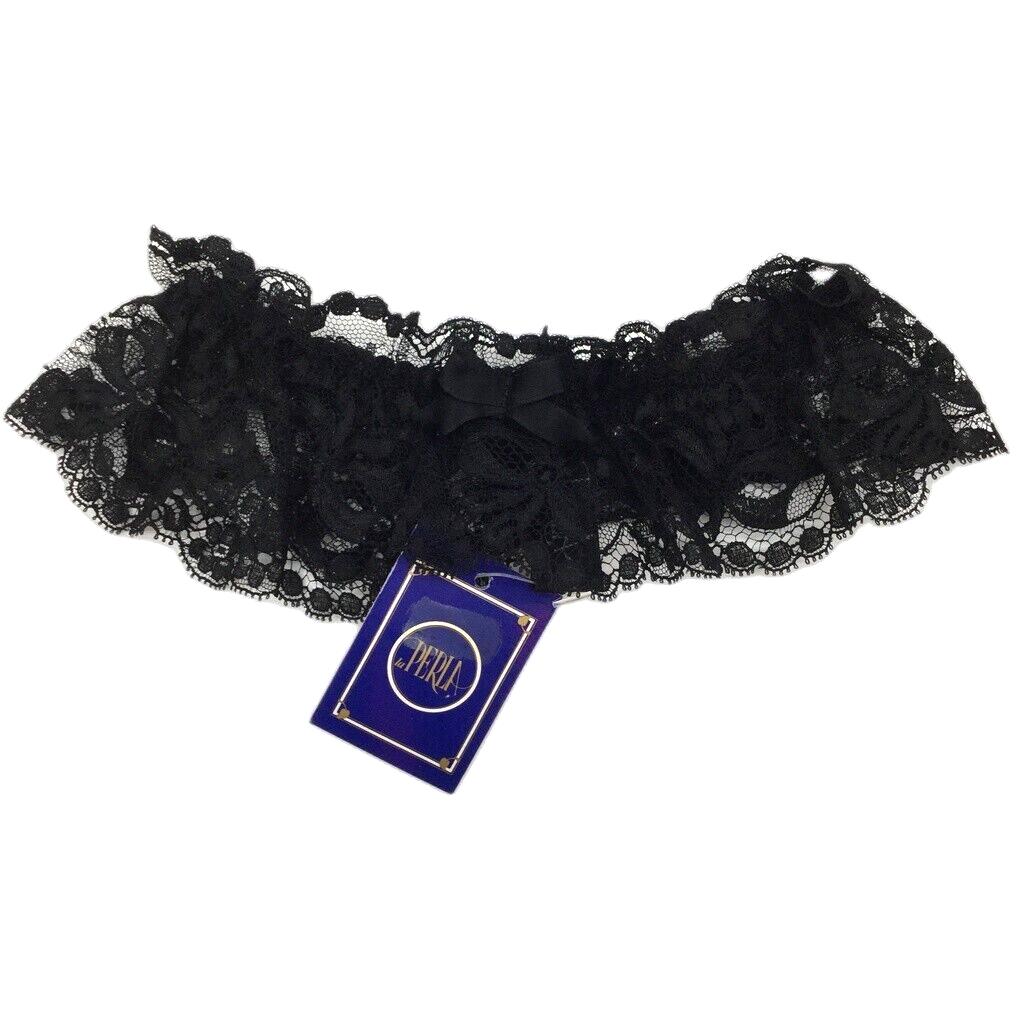 NEW La Perla Italy Black Lace Floral Thigh Garter Stretchy Ribbon Ladies Size I2