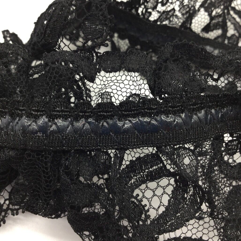 NEW La Perla Italy Black Lace Floral Thigh Garter Stretchy Ribbon Ladies Size I2