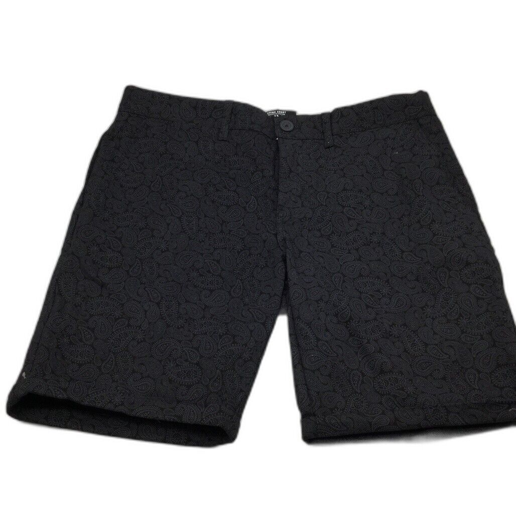 NEW Jay Jays Chino Cotton Blend Paisley Black & Grey Print Shorts Mens Size 33