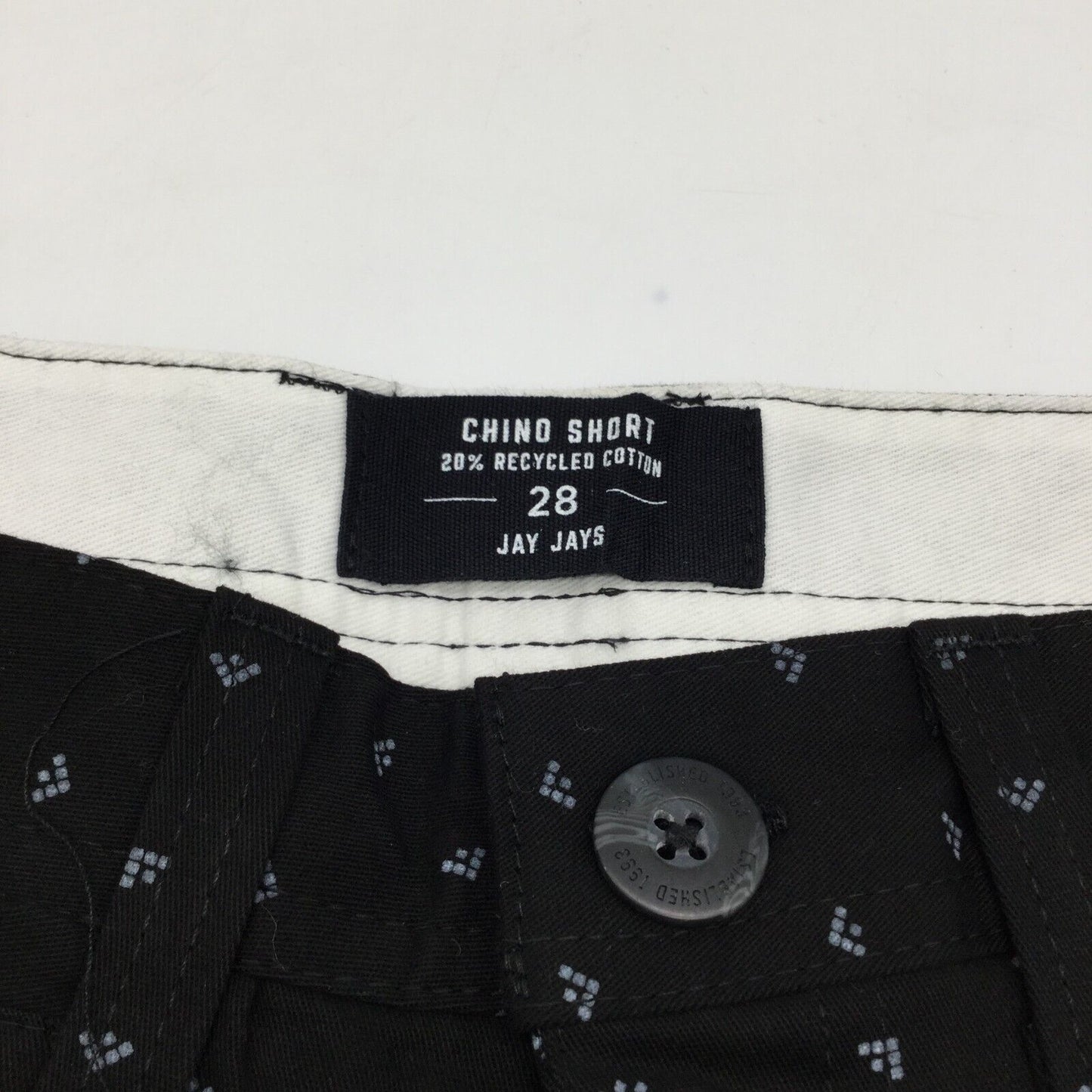 NEW Jay Jays Chino Cotton Blend Black & Grey Dot Print Shorts Mens Size 28