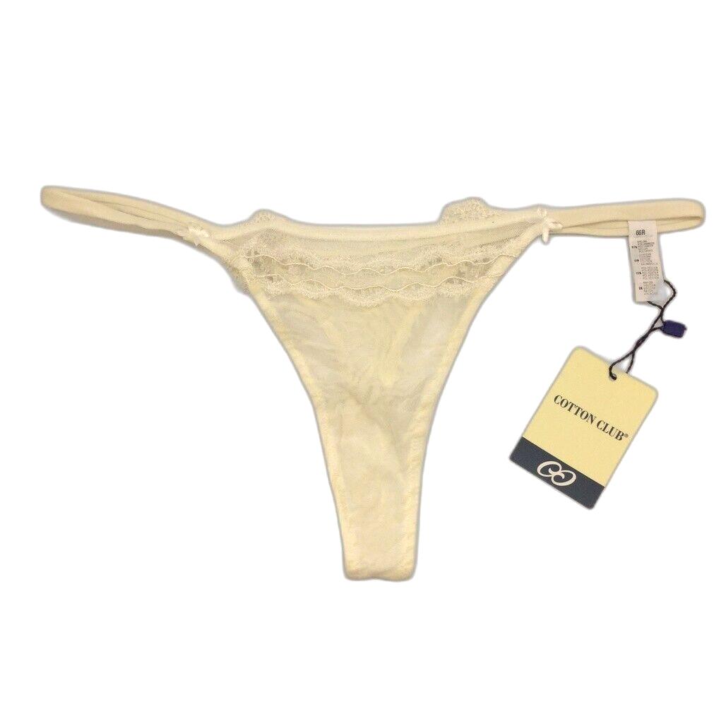 NEW Cotton Club Off-White Mesh Embroidered String Thong Ladies Underwear Sz I3