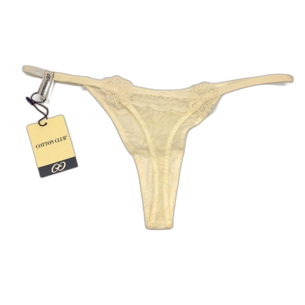 NEW Cotton Club Off-White Mesh Embroidered String Thong Ladies Underwear Sz I3