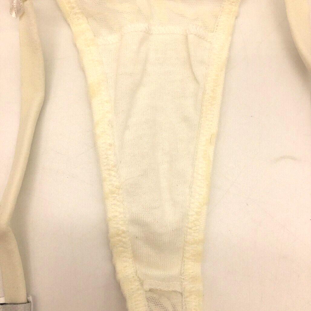 NEW Cotton Club Off-White Mesh Embroidered String Thong Ladies Underwear Sz I3