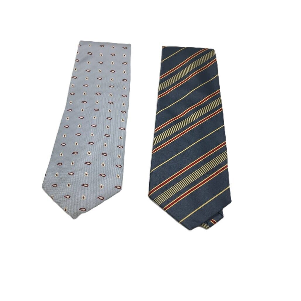 Set of 2 Multicoloured Hand Made in Italy 100 % Silk Standard Men Ties New