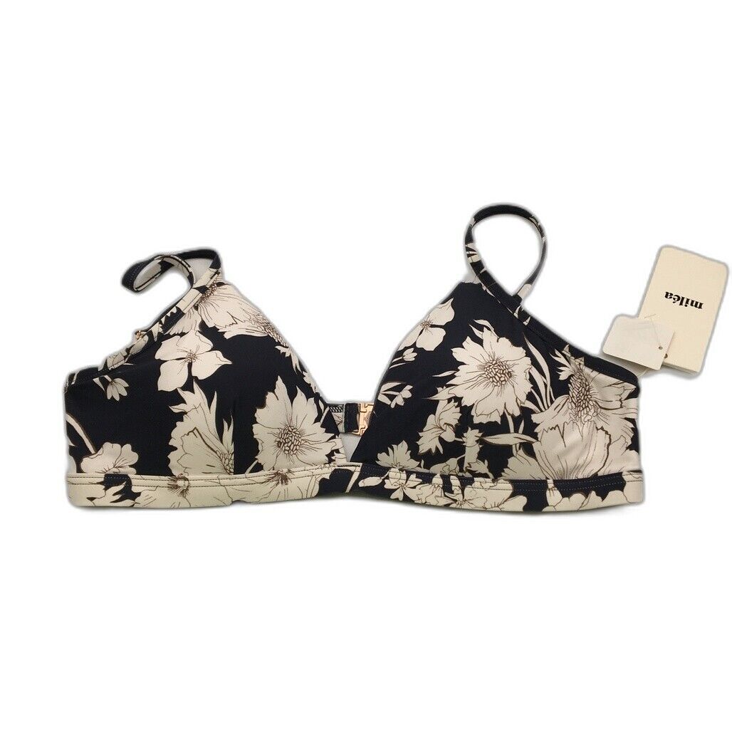 Milea Floral Daisy Print Black Soft Women Bikini Swim Top AU Size 14 NEW