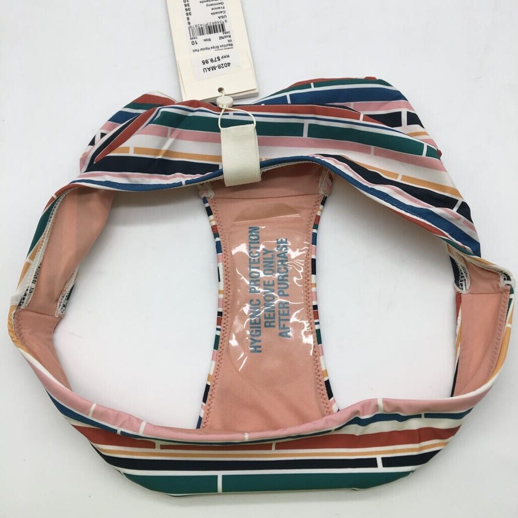 Milea Colourful Striped Brown Swim Summer Ladies Bikini Bottom Size 10 NEW
