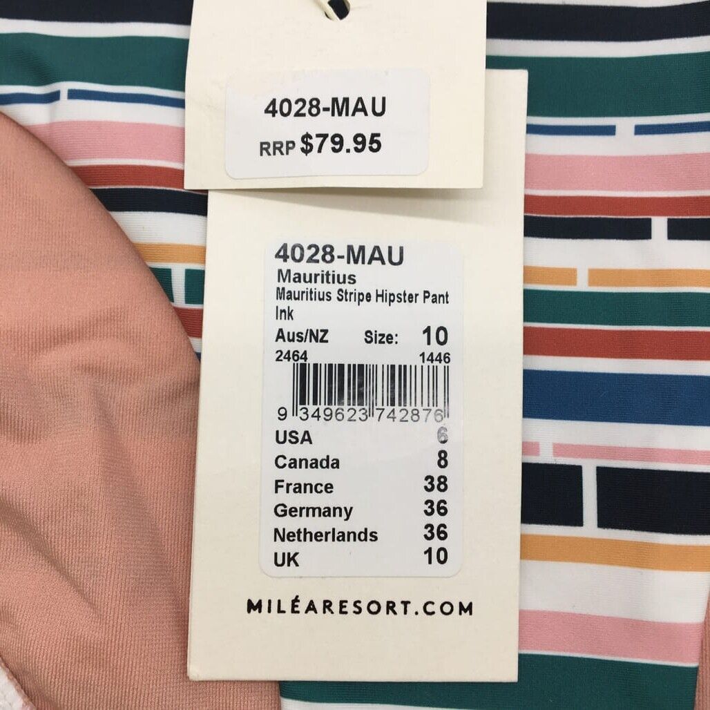 Milea Colourful Striped Brown Swim Summer Ladies Bikini Bottom Size 10 NEW