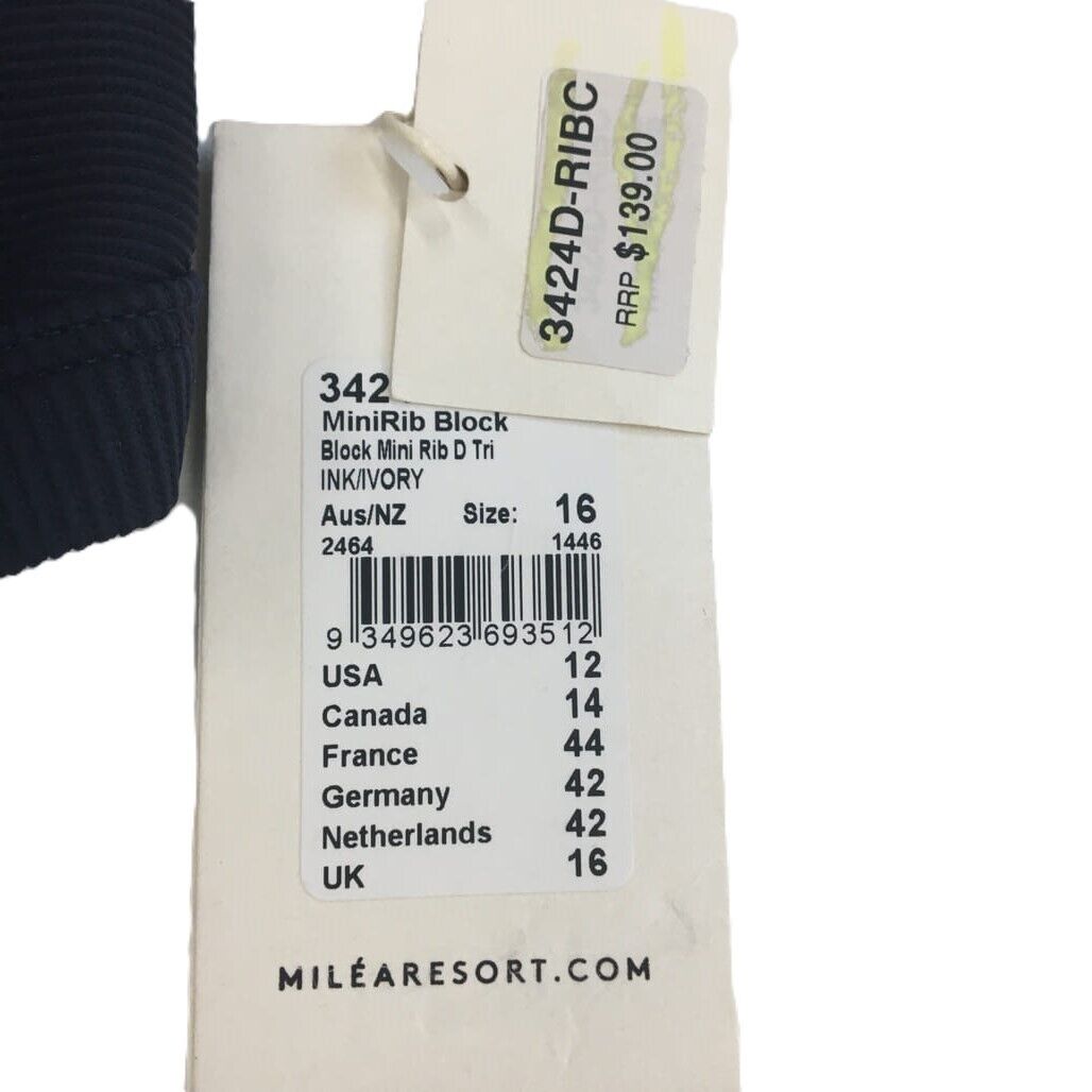 Milea Black and White Ribbed Swim Summer Beach Ladies Top Size 16 NEW