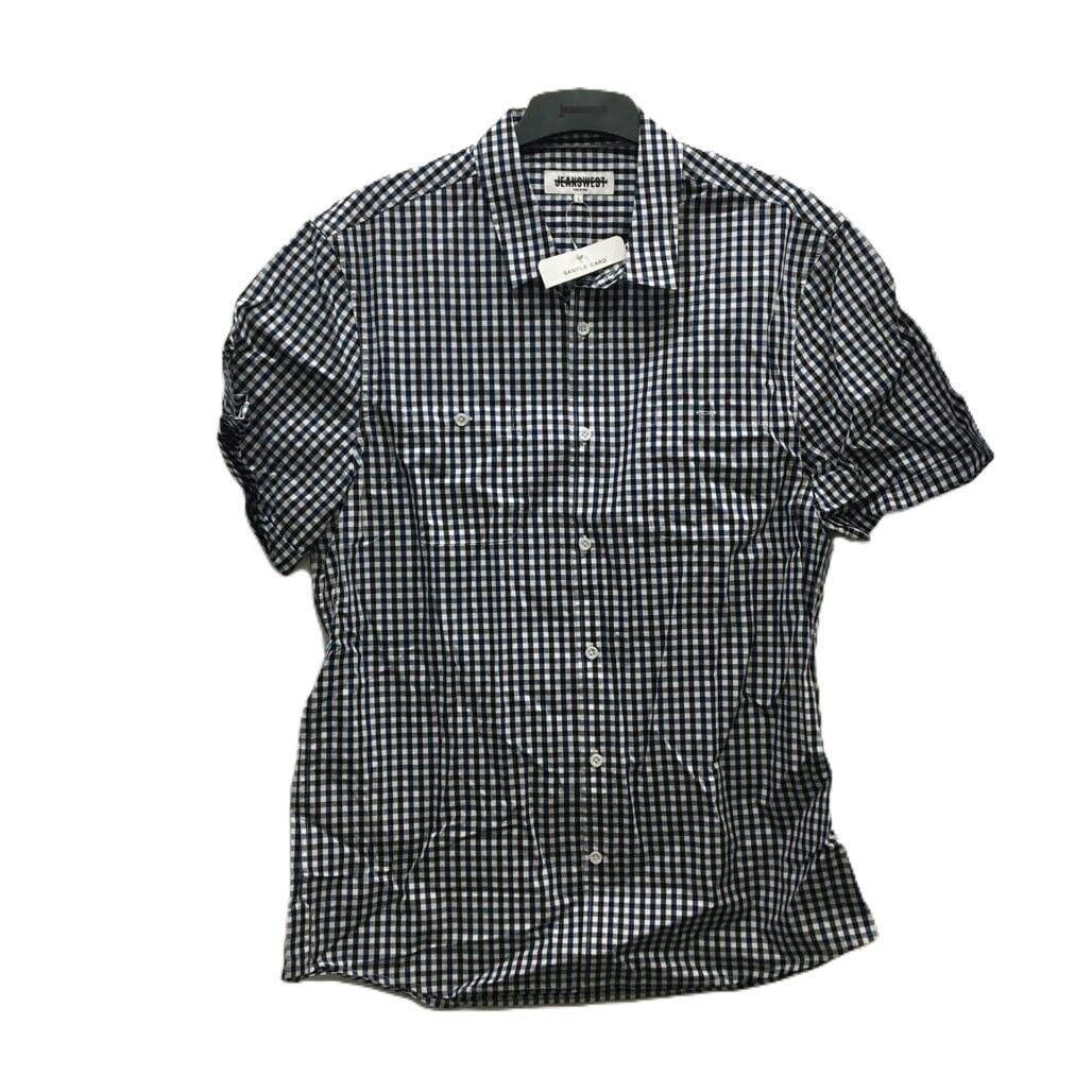 Sample Jeanswest Short Sleeve Men Navy Blue Checkered Shirt Size L NEW