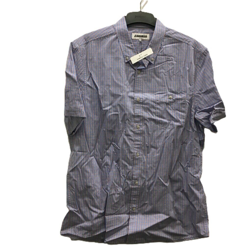 Sample Jeanswest Short Sleeve Men Sky Casual Blue Checkered Shirt Size L NEW
