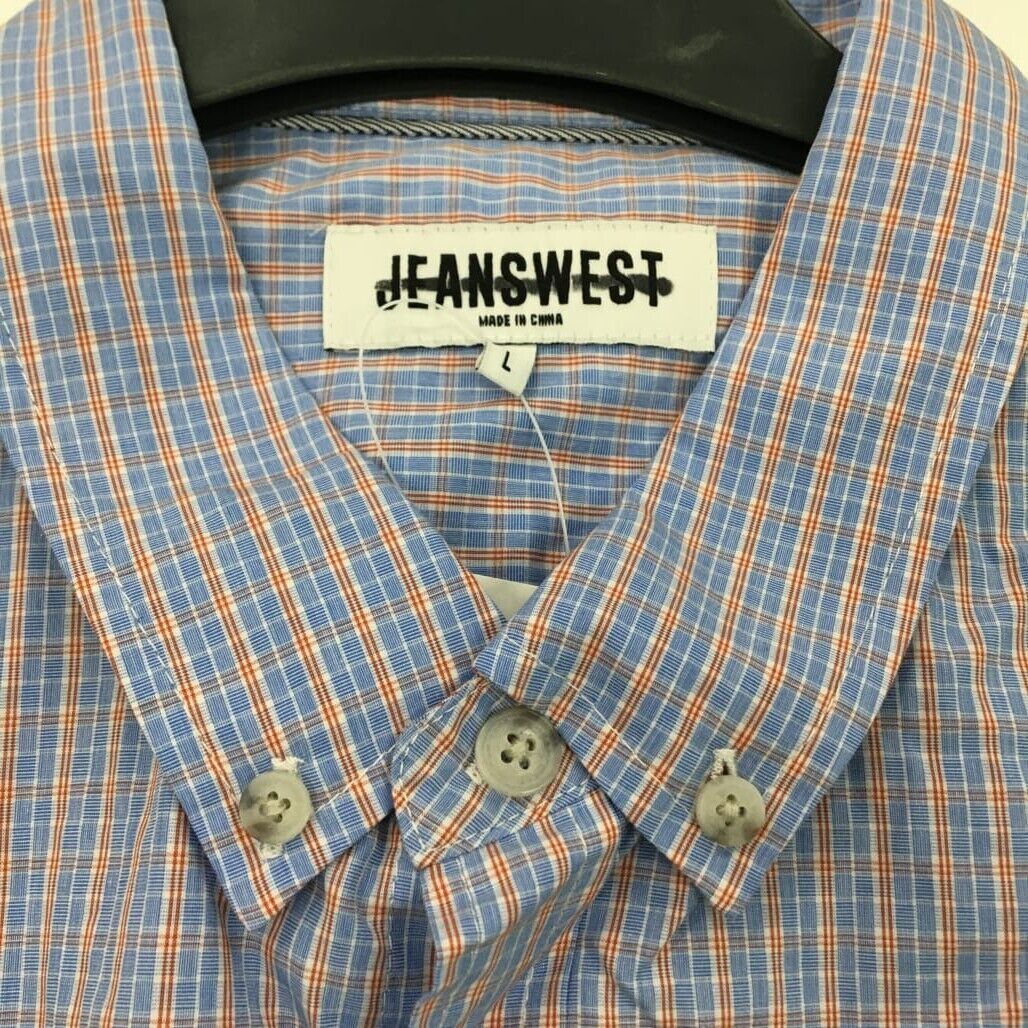 Sample Jeanswest Short Sleeve Men Sky Casual Blue Checkered Shirt Size L NEW
