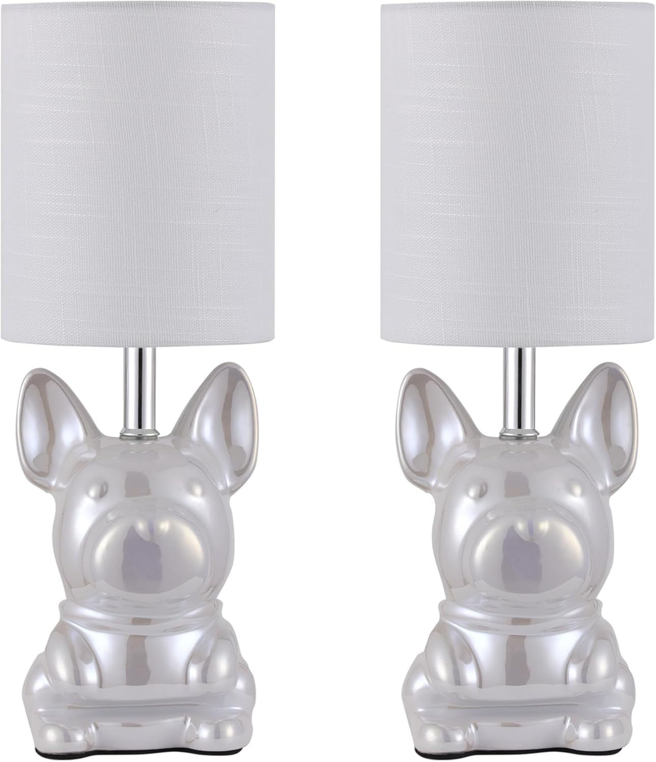 EOEYYOYB Set of 2 Pearl Ceramic Puppy Table Lamp Set with 4W LED Bulb NEW
