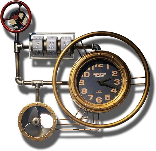 Vintage Steampunk Industrial Style Metal Pipe Decor Wall Clock NEW