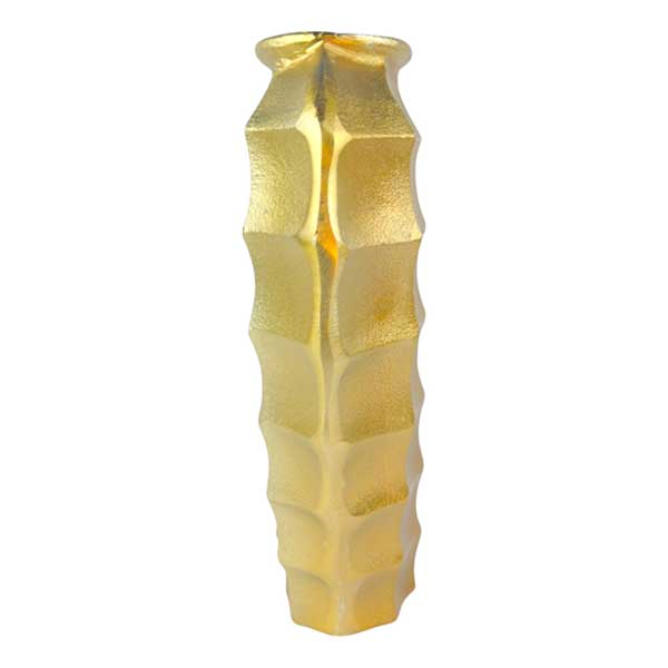 Handmade Luxury Gold Square Cut Vase Aluminium Decorative Centrepiece NEW