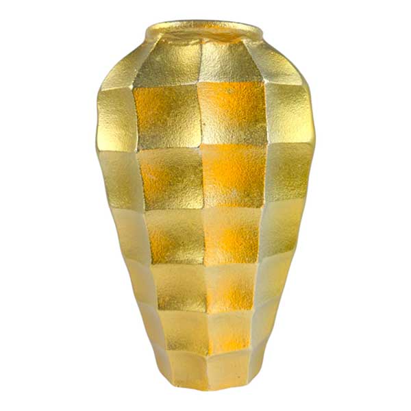 Handmade Luxury Gold Square Cut Vase Aluminium Decorative Centrepiece NEW