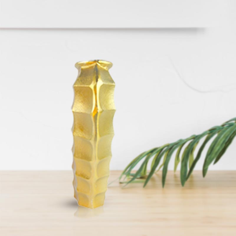 Handmade Luxury Gold Square Cut Vase Aluminium Decorative Centrepiece NEW
