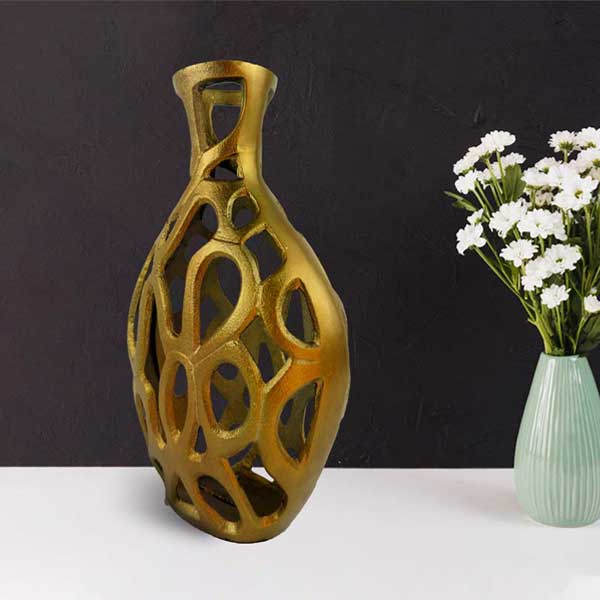 Handmade Milo Mesh Vase  Cast Aluminium Decor  Unique Silver And Gold Finishes NEW