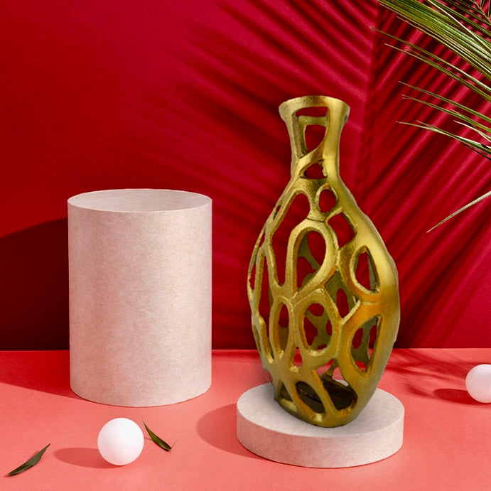 Handmade Milo Mesh Vase  Cast Aluminium Decor  Unique Silver And Gold Finishes NEW