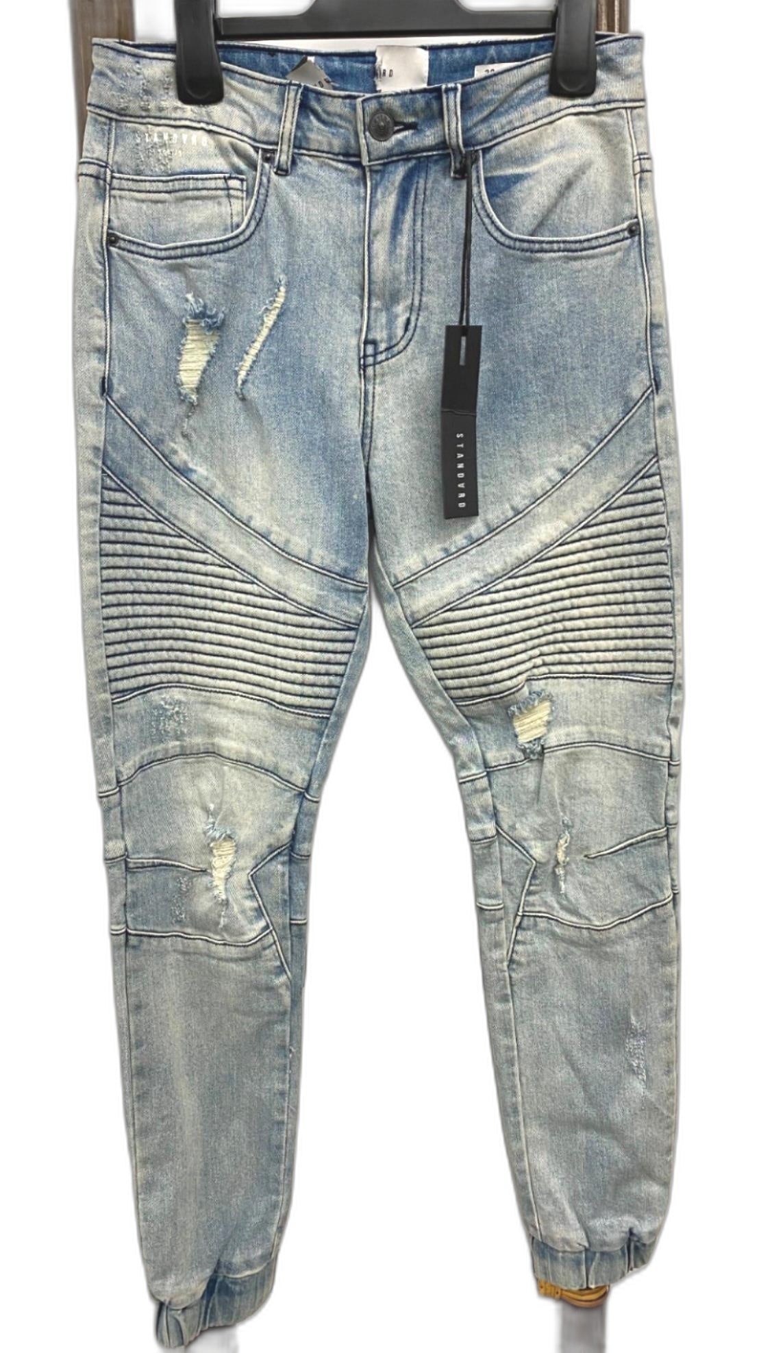 Standard Blue Cuffed Biker Skinny Jeans Mens Size 28 NEW