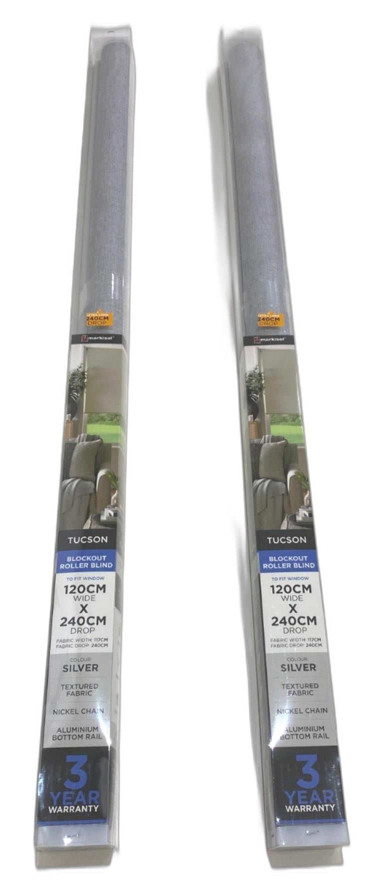 Markisol 2 Pack Tucson Blockout Roller Blind Silver 120 X 240Cm NEW