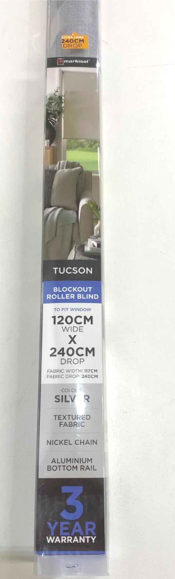 Markisol 2 Pack Tucson Blockout Roller Blind Silver 120 X 240Cm NEW