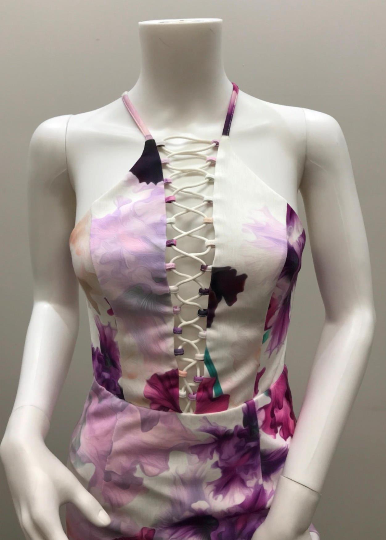 Tiger Mist Purple & White Midi Dress Zip Back Ladies Size M NEW