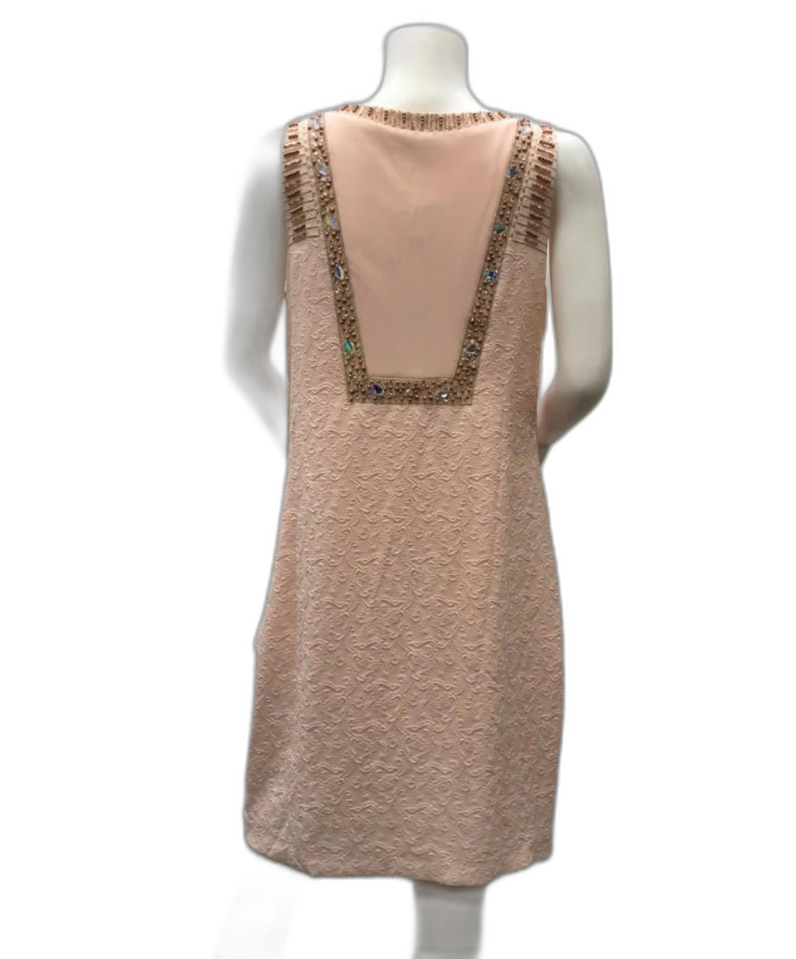 K-Design Light Pink Patterned Bead&Rhinestone Mini Dress Ladies Sz L NEW