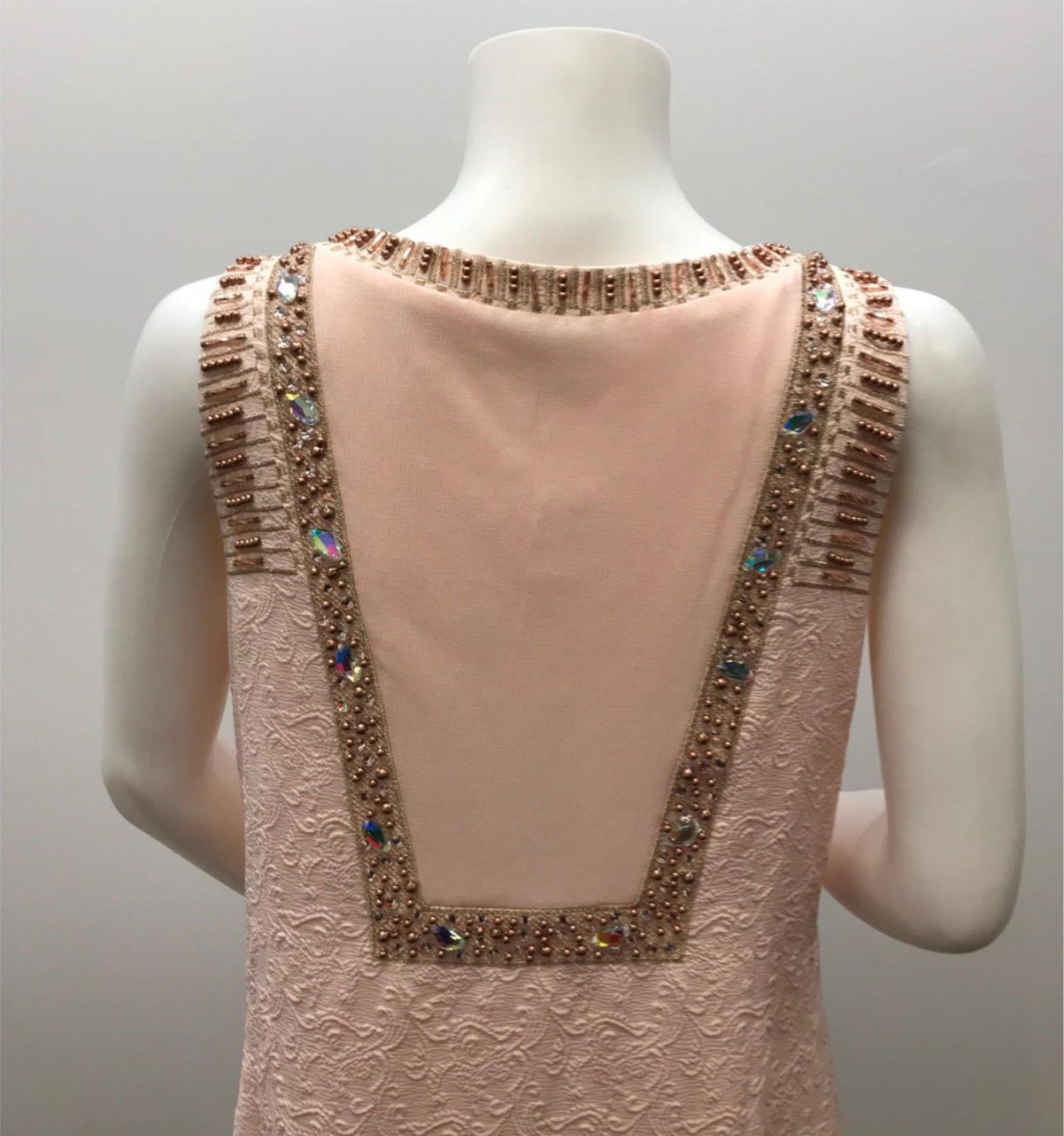 K-Design Light Pink Patterned Bead&Rhinestone Mini Dress Ladies Sz L NEW