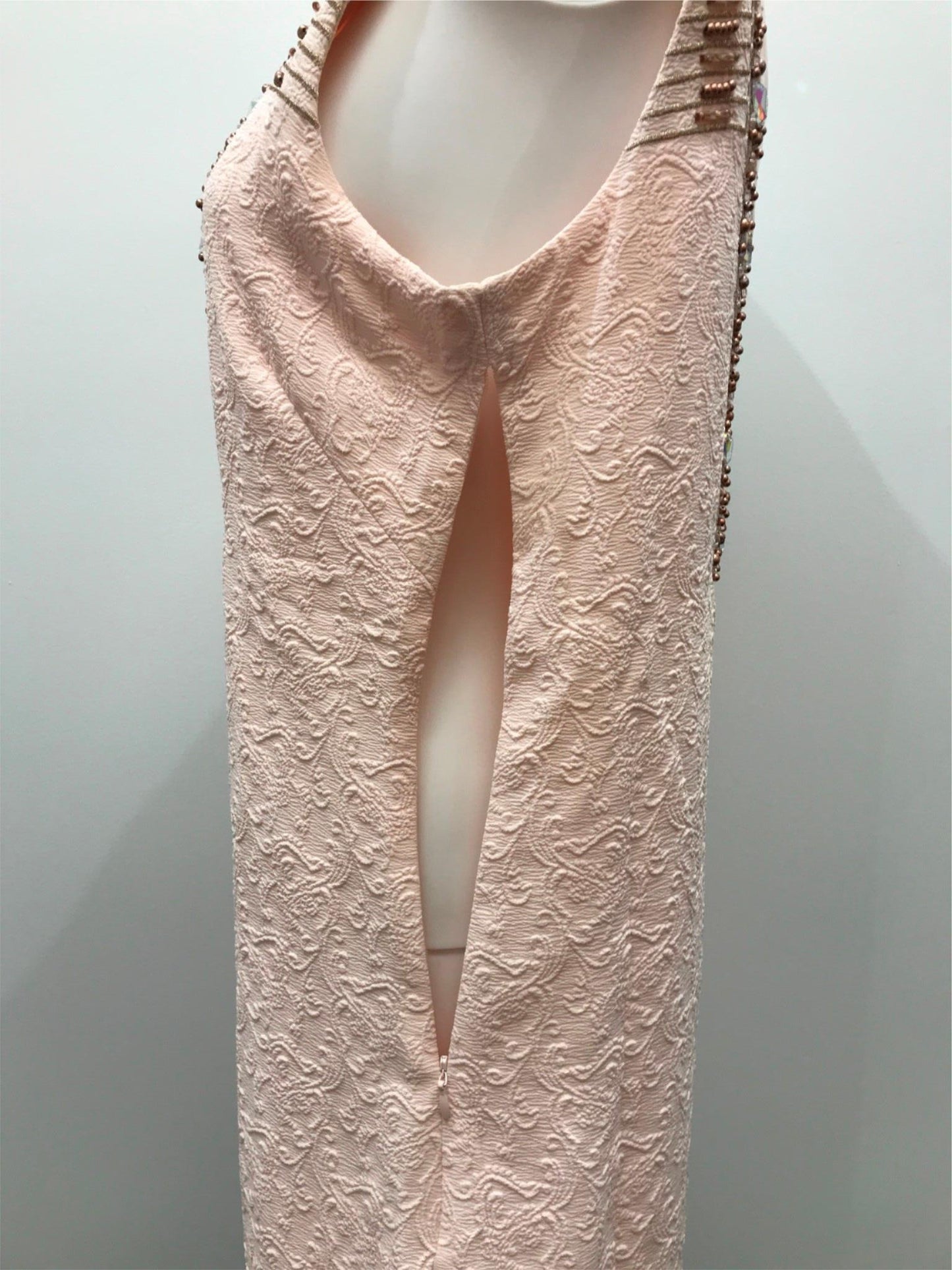 K-Design Light Pink Patterned Bead&Rhinestone Mini Dress Ladies Sz L NEW
