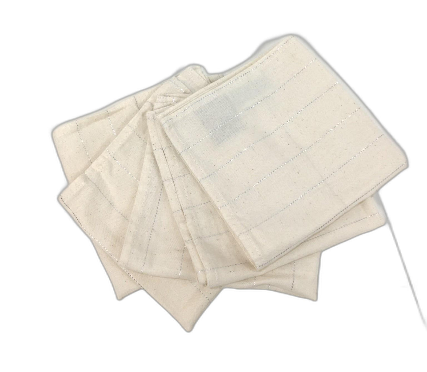 Peppertree 5 Pce Cotton Napkins Napery Set Cream With Silver Detailing NEW
