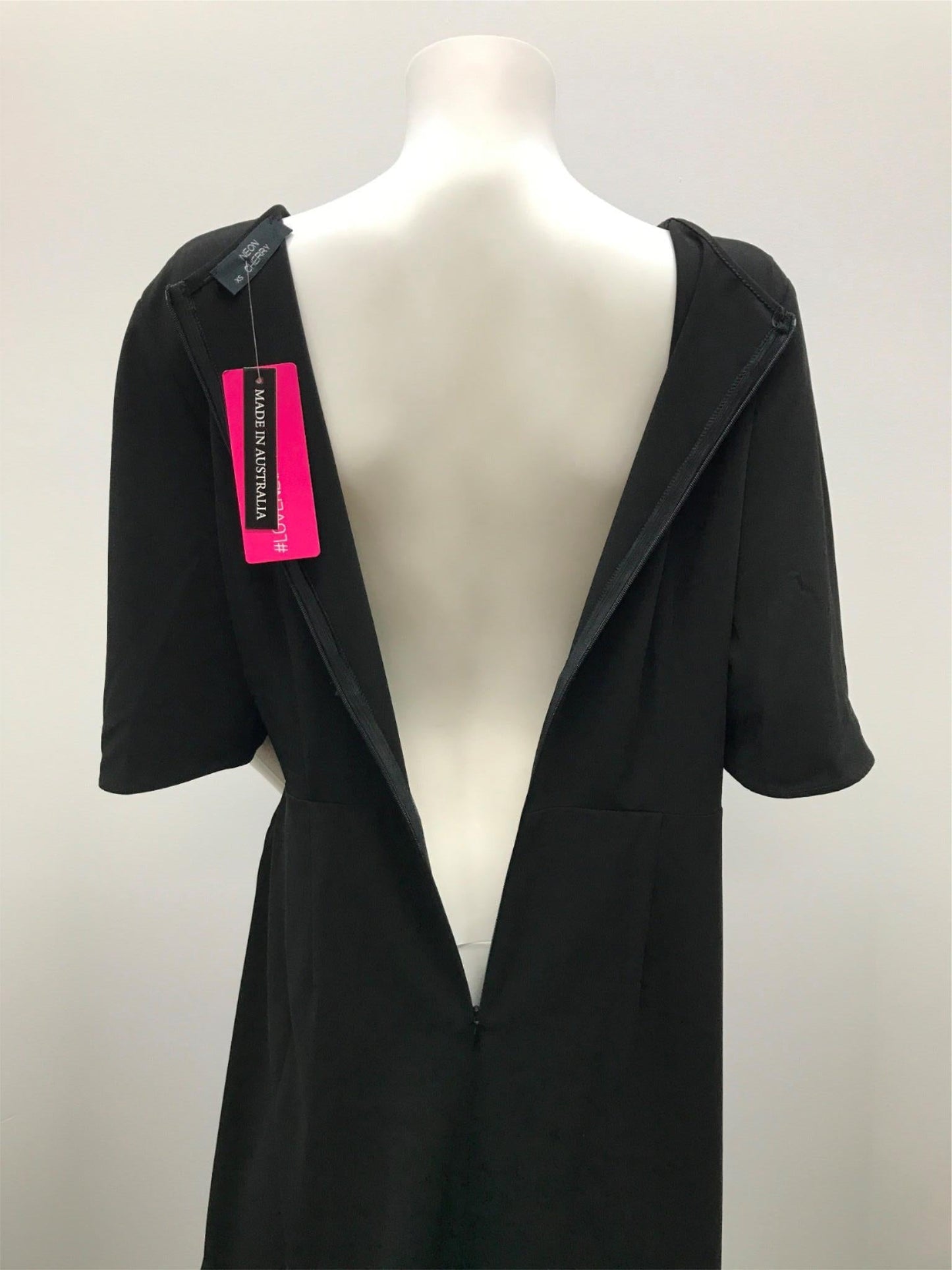 Neon Cherry Australian Made Black Zip Back Midi Dress Ladies Size Xs NEW