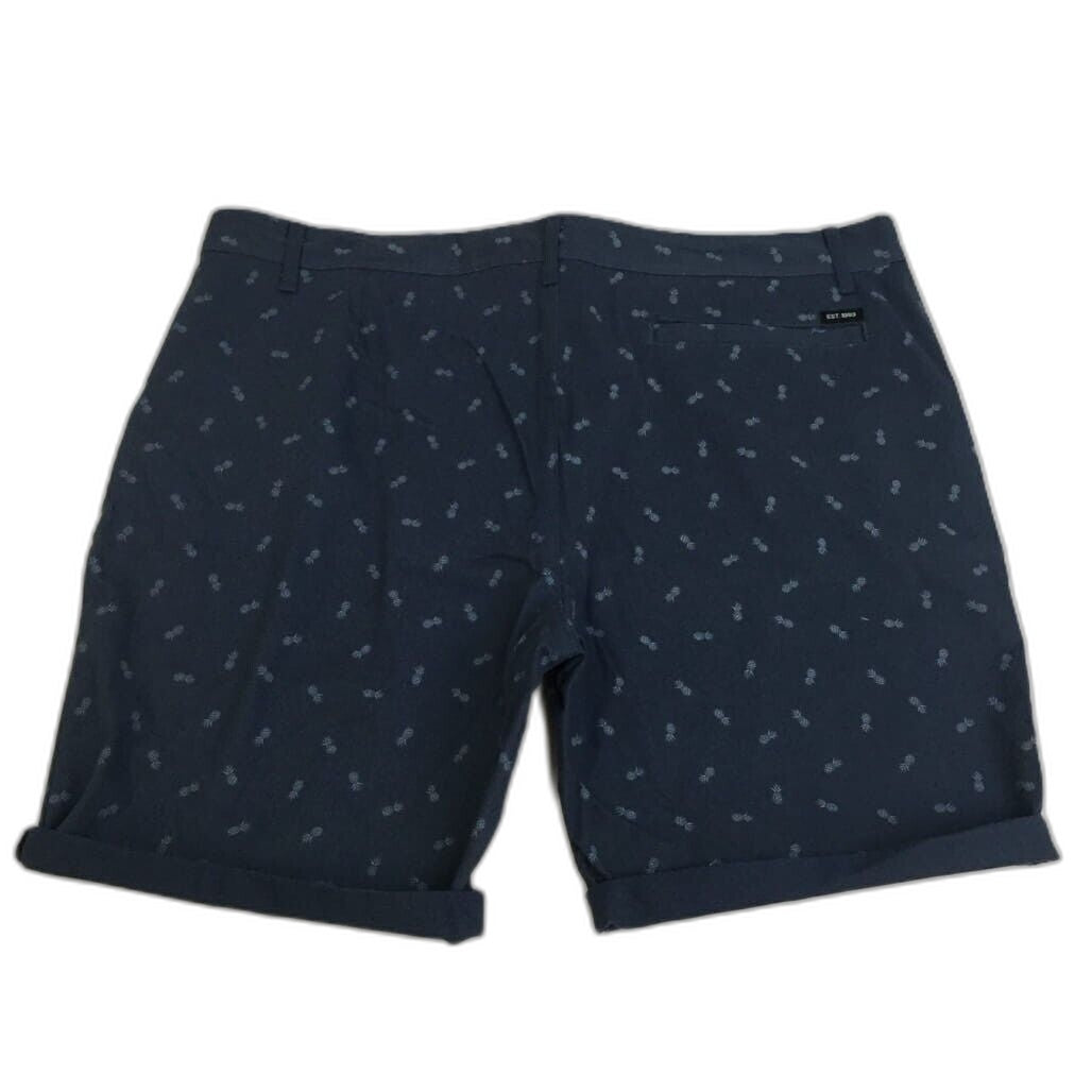Jay Jays Chino Cotton Blend Pineapple Print Stretch Shorts Navy Mens Size 40 NEW