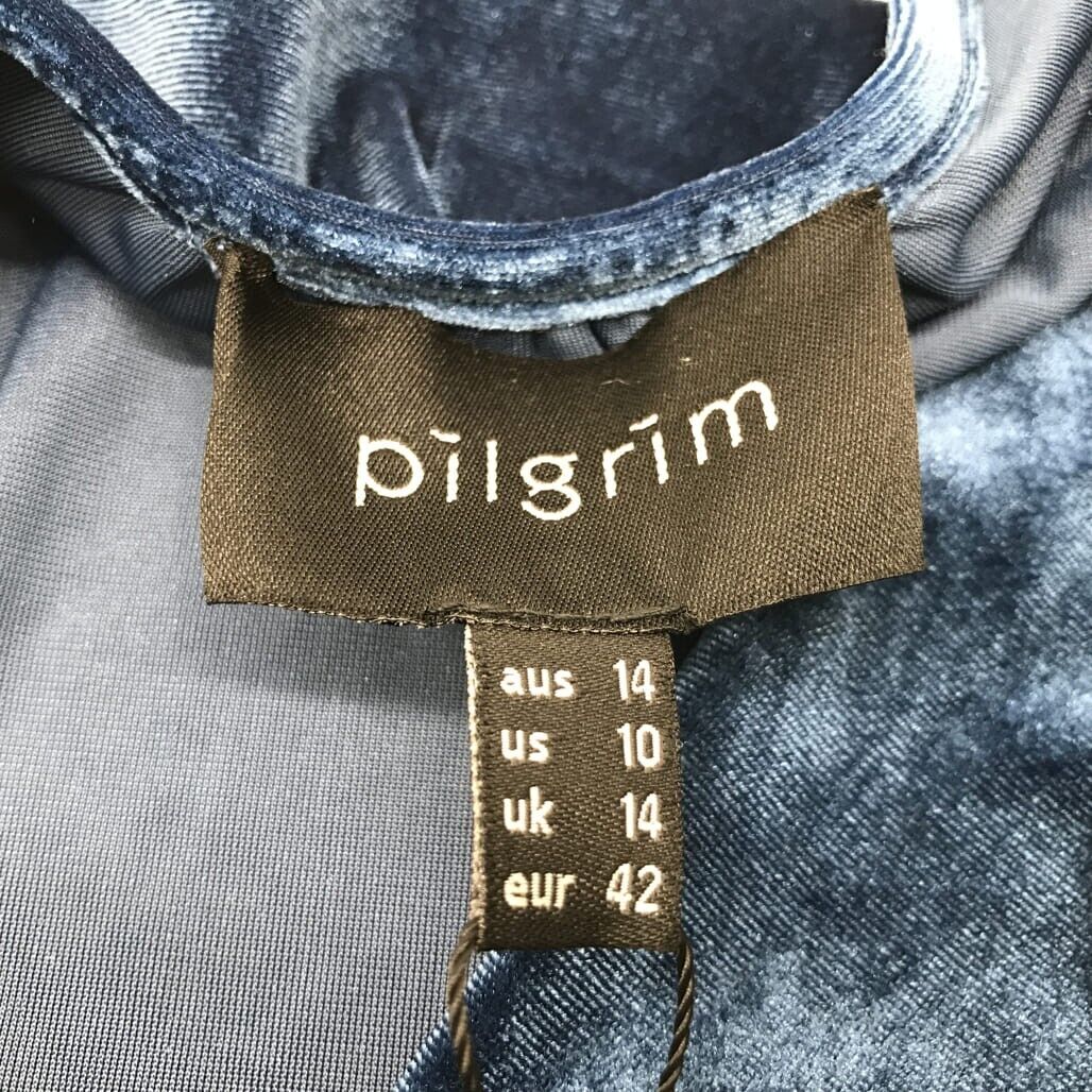 Brand NEW Pilgrim Maisie Padded Shoulder Blue Velvet Mini Dress Women'S Size 14