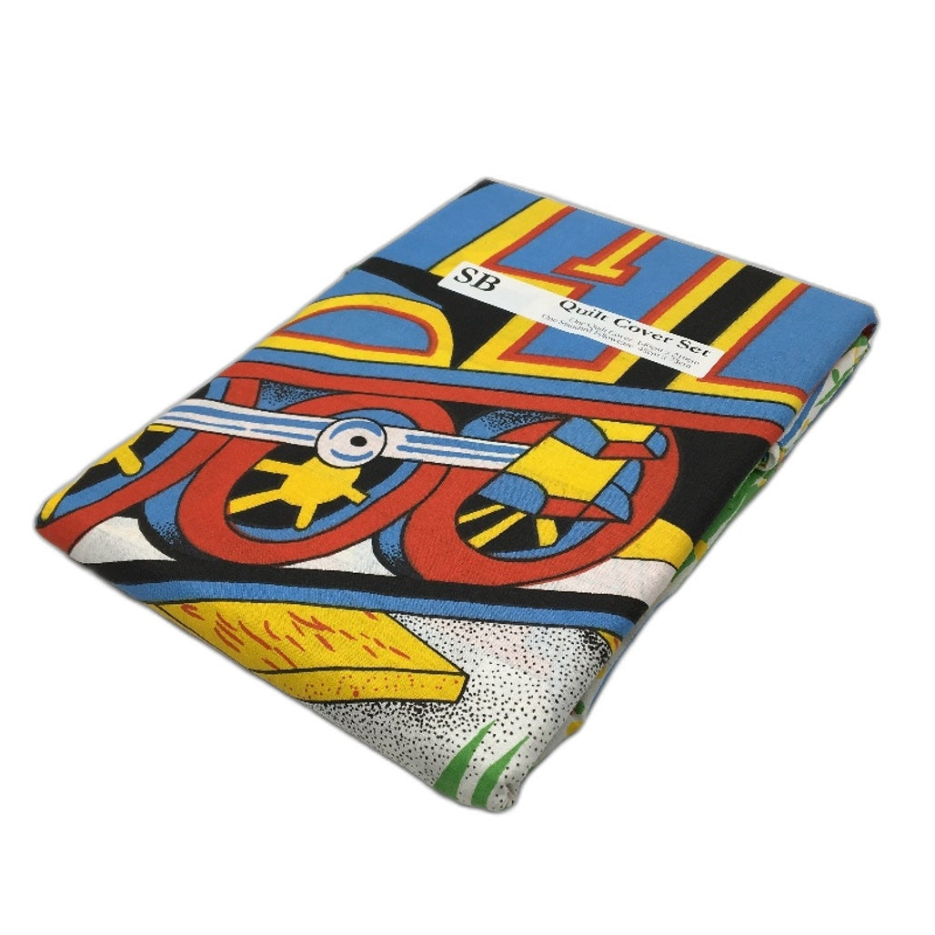 Train in a Field Quilt Cover Set Single Bed for Kids with Pillowcase NEW