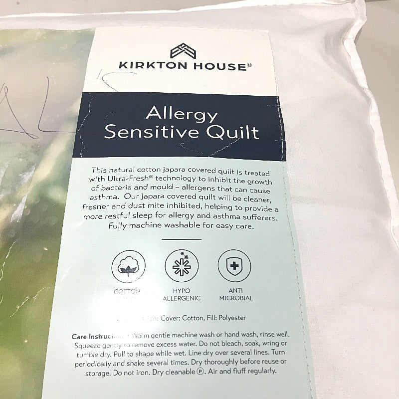 Kirkton House Allergy Sensitive Japara Quilt 2.10x2.10m QUEEN Size NEW