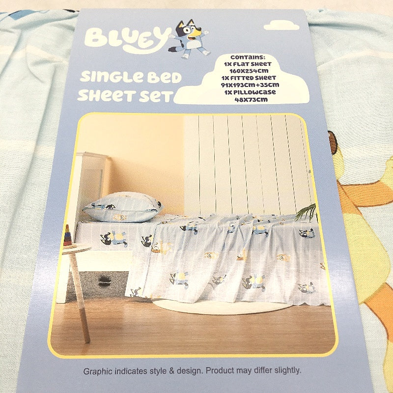 Designworks Bluey and Family Kids Cotton Single Bed Cotton Sheet Set NEW