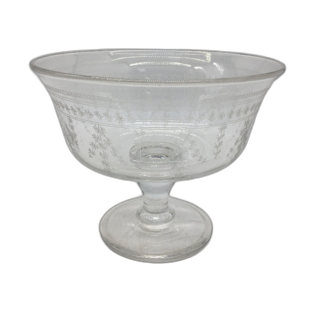 VINTAGE Stuart England Crystal Fine Etched Footed Glass Comport Bowl 20 x 16cm