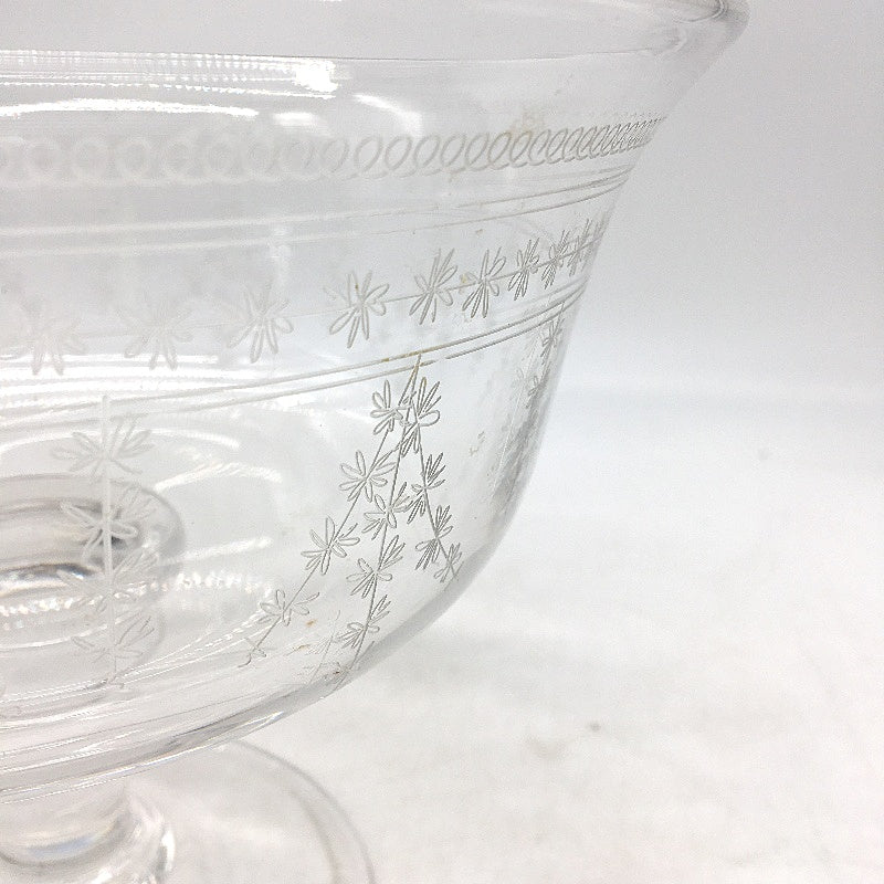 VINTAGE Stuart England Crystal Fine Etched Footed Glass Comport Bowl 20 x 16cm