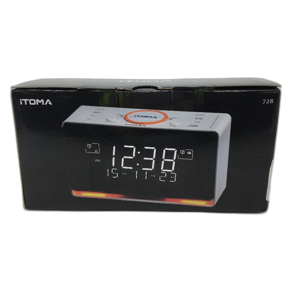 iTOMA 728 Dual Radio and Alarm Clock with LCD Display in White DEMO