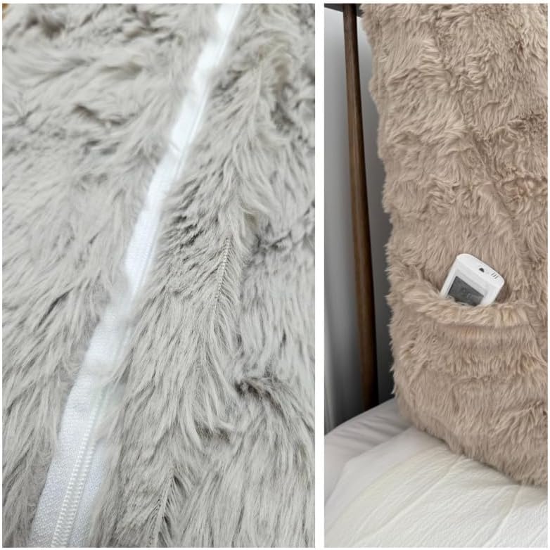 Houkaho Reading Back Rest Pillow Bolster Wedge Cushion Faux Fur Beige Cover NEW