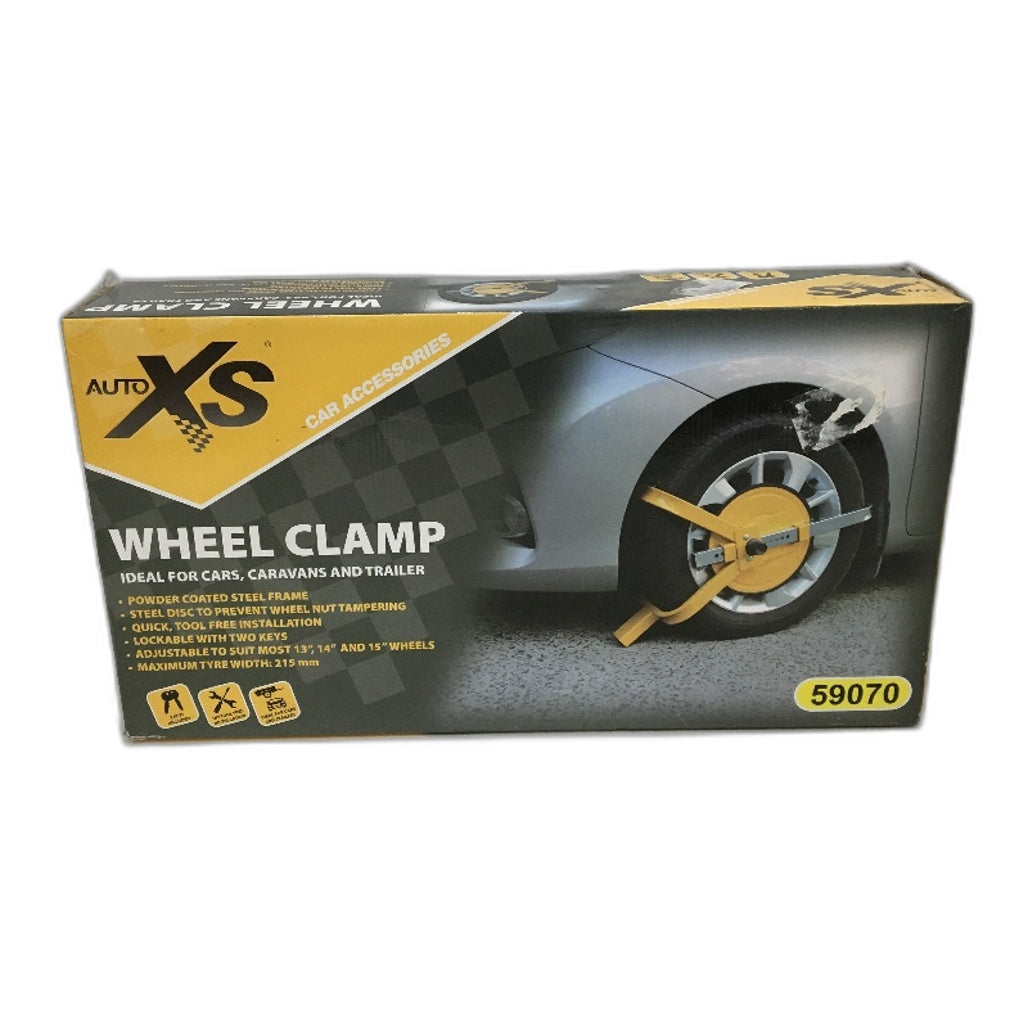 Auto XS Yellow Key Lockable Quick Install Powder Coated Metal Wheel Clamp NEW