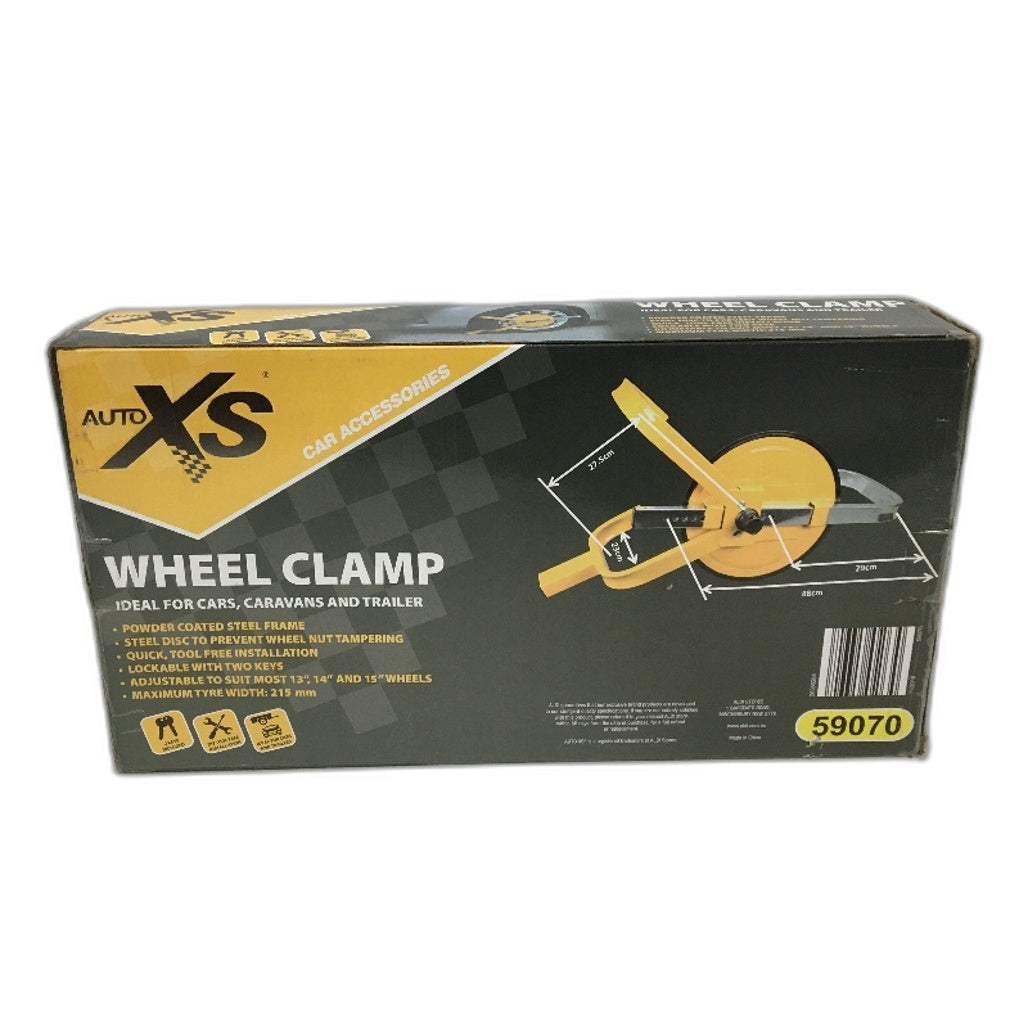Auto XS Yellow Key Lockable Quick Install Powder Coated Metal Wheel Clamp NEW