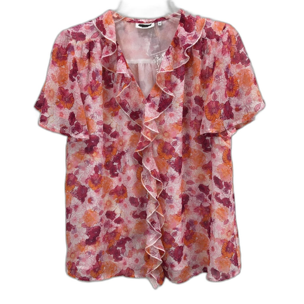 Jeanswest Summer Blossum Pink Orange Flowy Short Sleeve Top Ladies Size 10 NEW