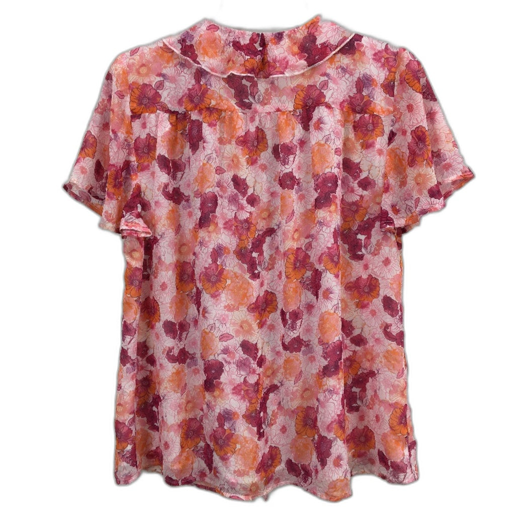 Jeanswest Summer Blossum Pink Orange Flowy Short Sleeve Top Ladies Size 10 NEW